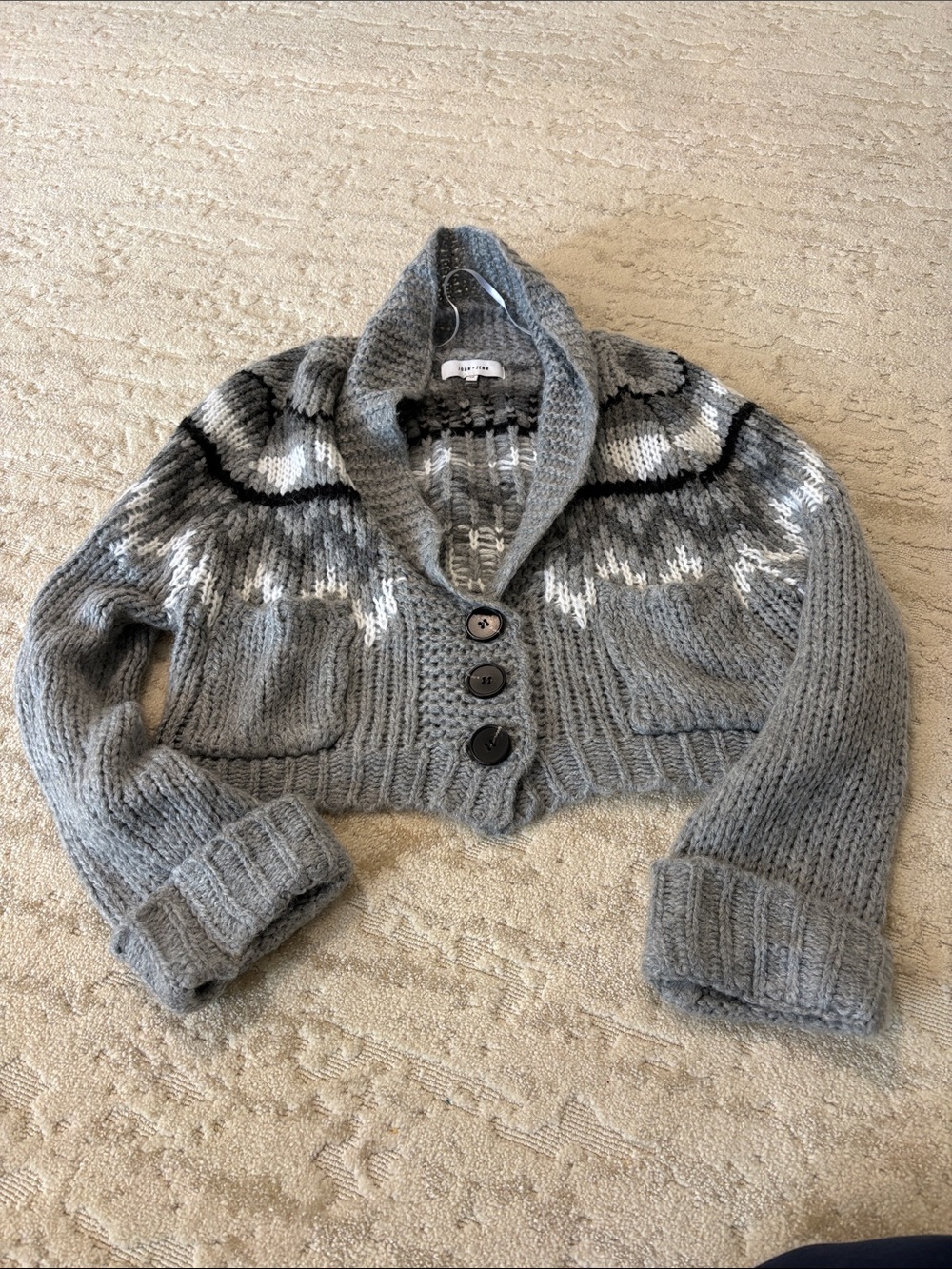 Womans Gray Knit Shawl Collar Cardigan Jacket